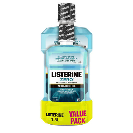 Listerine Zero Alcohol Antibacterial Mouthwash Less Intense Taste Value Pack 1.5L