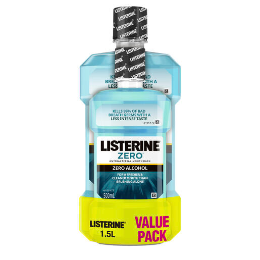 Listerine Zero Alcohol Antibacterial Mouthwash Less Intense Taste Value Pack 1.5L