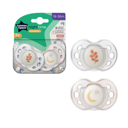 Tommee Tippee Closer to Nature Night Time Soothers 18-36 Months 2 Pack Assorted