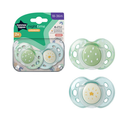 Tommee Tippee Closer to Nature Night Time Soothers 18-36 Months 2 Pack Assorted