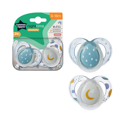 Tommee Tippee Closer to Nature Night Time Soothers 6-18 Months 2 Pack Assorted