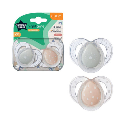 Tommee Tippee Closer to Nature Night Time Soothers 6-18 Months 2 Pack Assorted