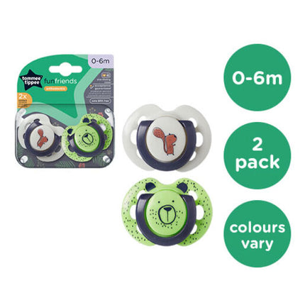 Tommee Tippee Closer To Nature Fun Style Soother 0-6 Months 2 Pack Assorted