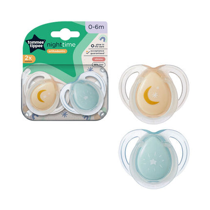 Tommee Tippee Closer to Nature Night Time Soothers 0-6 Months 2 Pack Assorted