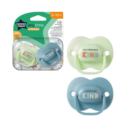 Tommee Tippee Closer To Nature Any Time Soother 6-18 Months 2 Pack Assorted