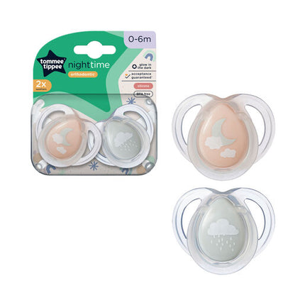 Tommee Tippee Closer to Nature Night Time Soothers 0-6 Months 2 Pack Assorted