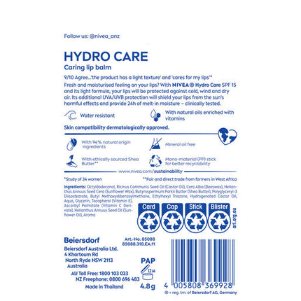 Nivea Hydro Care Lip Balm SPF15 4.8g