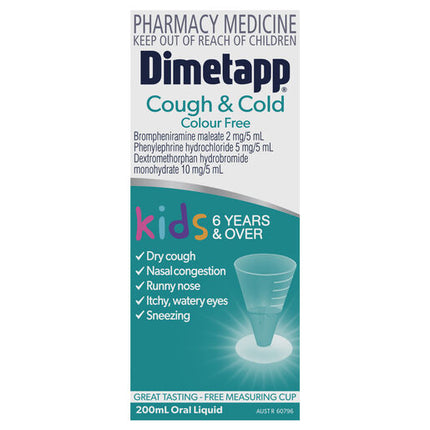 Dimetapp Kids Cough & Cold 6 years+ Colour Free 200ml