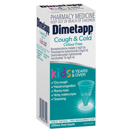 Dimetapp Kids Cough & Cold 6 years+ Colour Free 200ml