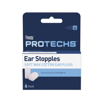 Flents Ear Stopples Soft Wax-Cotton Ear Plugs 6 Pair