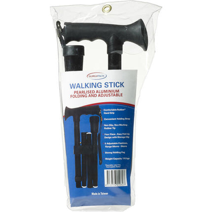 SurgiPack Walking Stick Adjustable Folding Black