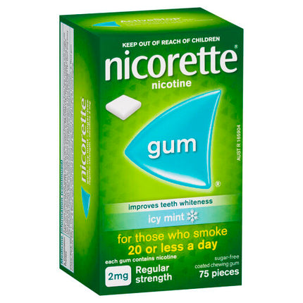 Nicorette Gum Icy Mint Regular Strength 2mg 75 Pieces