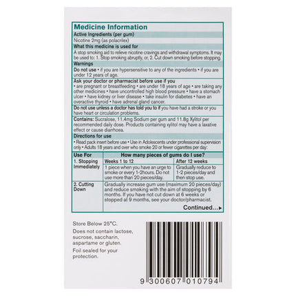 Nicorette Gum Icy Mint Regular Strength 2mg 75 Pieces