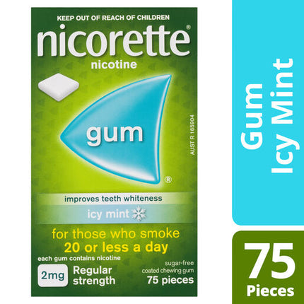 Nicorette Gum Icy Mint Regular Strength 2mg 75 Pieces