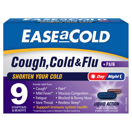 Ease a Cold Cough Cold & Flu Day/Night 24 Softgel Capsules