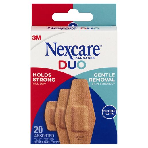 Nexcare Duo Fabric Bandages Assorted 20 Pack