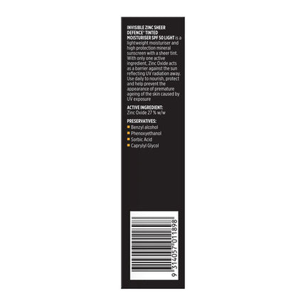 Invisible Zinc Sheer Defence Tinted Moisturiser SPF 50 Light 50g