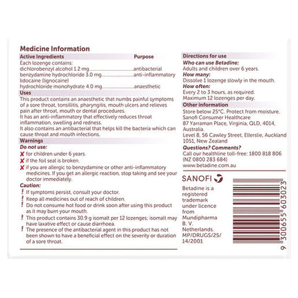 Betadine Anaesthetic Lozenges Berry 36 Pack