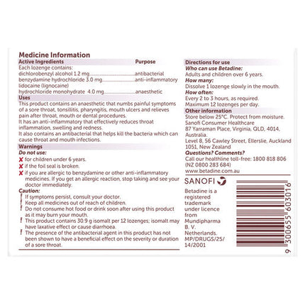 Betadine Anaesthetic Lozenges Berry 16 Pack
