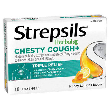 Strepsils Herbal Chesty Cough Honey Lemon Flavour 16 Lozenges