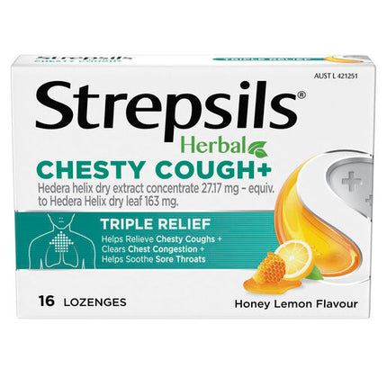 Strepsils Herbal Chesty Cough Honey Lemon Flavour 16 Lozenges