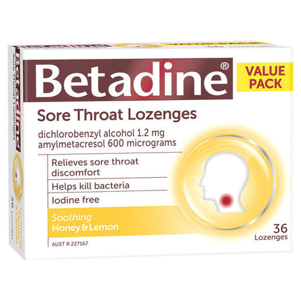 Betadine Sore Throat Lozenges Honey & Lemon 36 Pack
