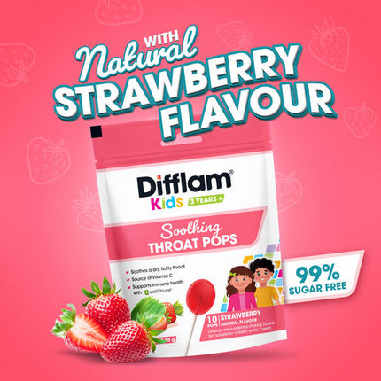 Difflam Kids Soothing Throat Pops Strawberry 10 Pack