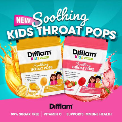 Difflam Kids Soothing Throat Pops Strawberry 10 Pack