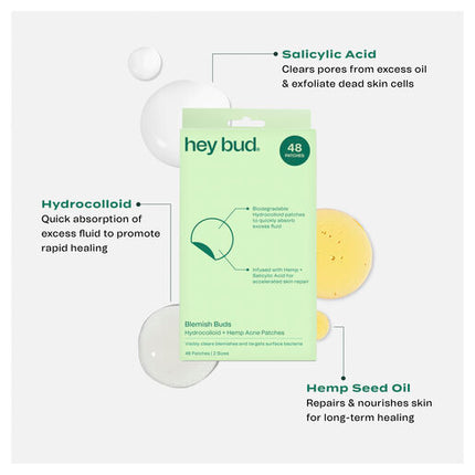 Hey Bud Hydrocolloid + Hemp Pimple Patches 48 Pack