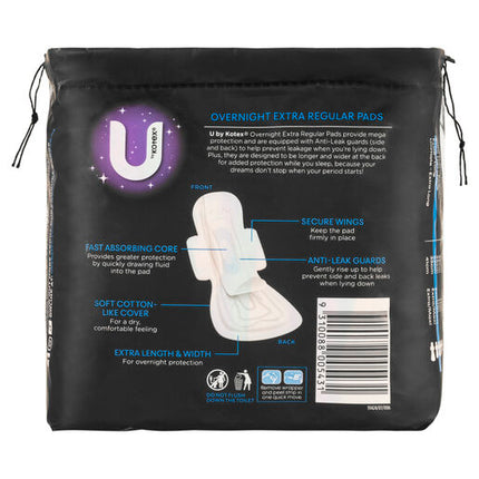 U By Kotex Overnight Extra Maxi Pads 10 Pack