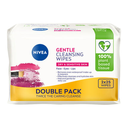 Nivea Gentle Facial Cleansing Wipes for Dry and Sensitive Skin 25 Twin Pack