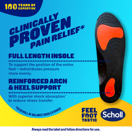 Scholl In-Balance Orthotic Lower Back Insole Large Size 9 - 11 1 Pair