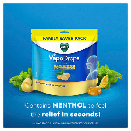 Vicks Vapodrops Butter Menthol 70 Lozenges