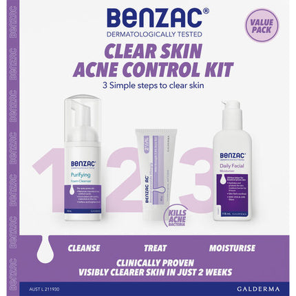 Benzac 3 Step Clear Skin Acne Kit 60g
