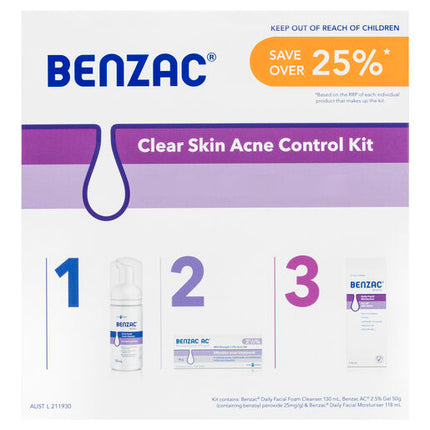 Benzac 3 Step Clear Skin Acne Kit 60g