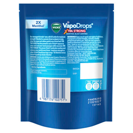 Vicks VapoDrops Xtra Strong - 16 Menthol Blast Lozenges