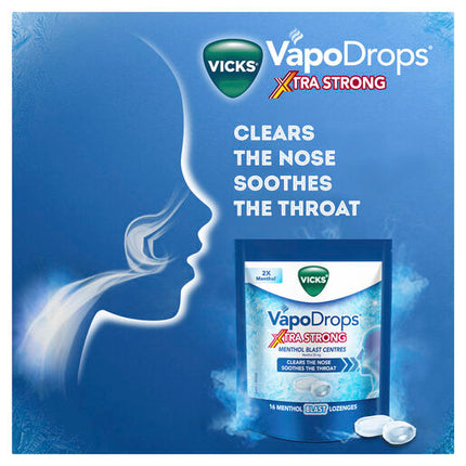 Vicks VapoDrops Xtra Strong - 16 Menthol Blast Lozenges