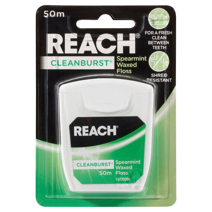 Reach Cleanburst Waxed Dental Floss 50m Spearmint Shed resistant