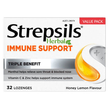 Strepsils Herbal Immune Support Lozenges Honey Lemon 32s