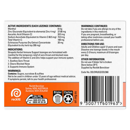 Strepsils Herbal Immune Support Lozenges Honey Lemon 32s