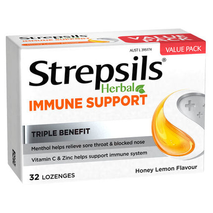 Strepsils Herbal Immune Support Lozenges Honey Lemon 32s