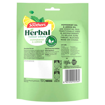 Soothers Herbal Peppermint & Lemon Throat Drops 20 Lozenges