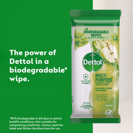 Dettol Multipurpose Disinfectant Wipes Crisp Apple Household Grade, 110 Pack