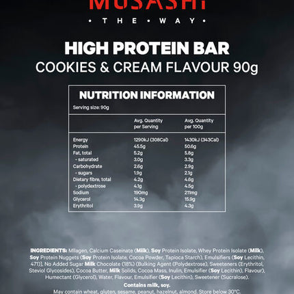 Musashi High Protein Bar Cookies & Cream 90g