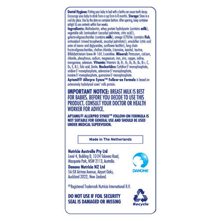 Aptamil AllerPro Syneo 2 Allergy Premium Baby Follow-On Formula From 6-12 Months 900g