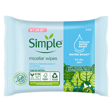 Simple Water Boost Micellar Cleansing Wipes with Micellar Water Boost 20 pc