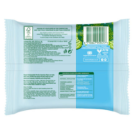 Simple Water Boost Micellar Cleansing Wipes with Micellar Water Boost 20 pc