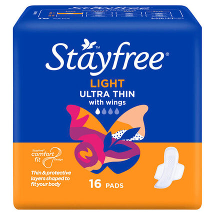Stayfree Ultra Thin Light Cotton Soft Cover Comfort Fit with Wings 16 Pads
