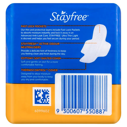 Stayfree Ultra Thin Light Cotton Soft Cover Comfort Fit with Wings 16 Pads