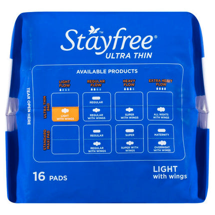 Stayfree Ultra Thin Light Cotton Soft Cover Comfort Fit with Wings 16 Pads